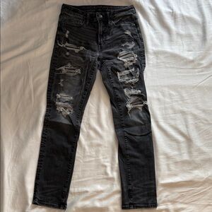 American Eagle Outfitters Black Distressed Slim Jeans